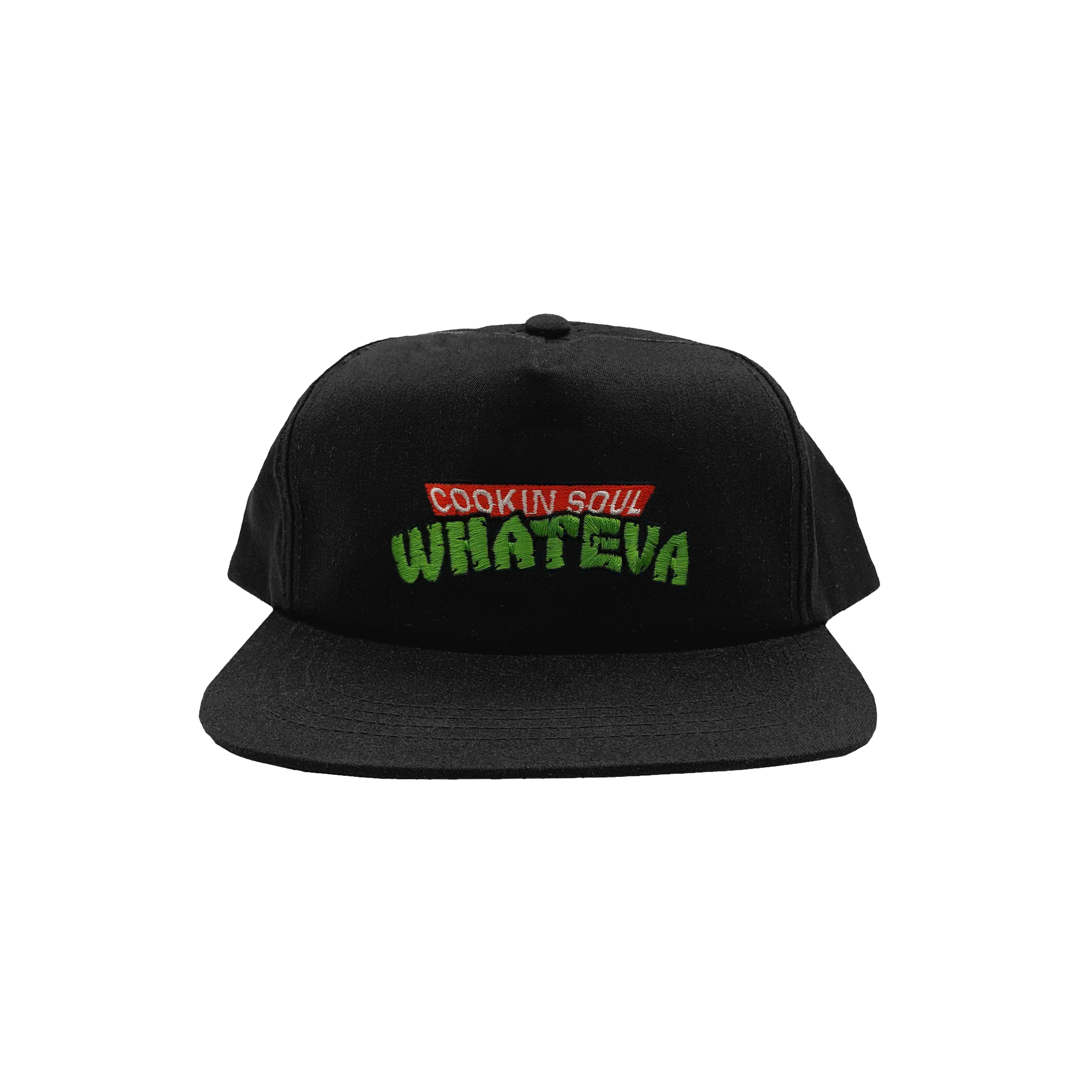 Whateva (Embroidered Black 5-Panel Hat) – Cookin Soul Records